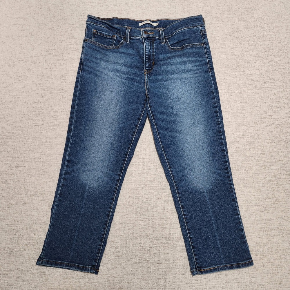 Levis 714 Straight Jeans Womens 31 Blue Mid Wash Stretch Denim A0086-0040